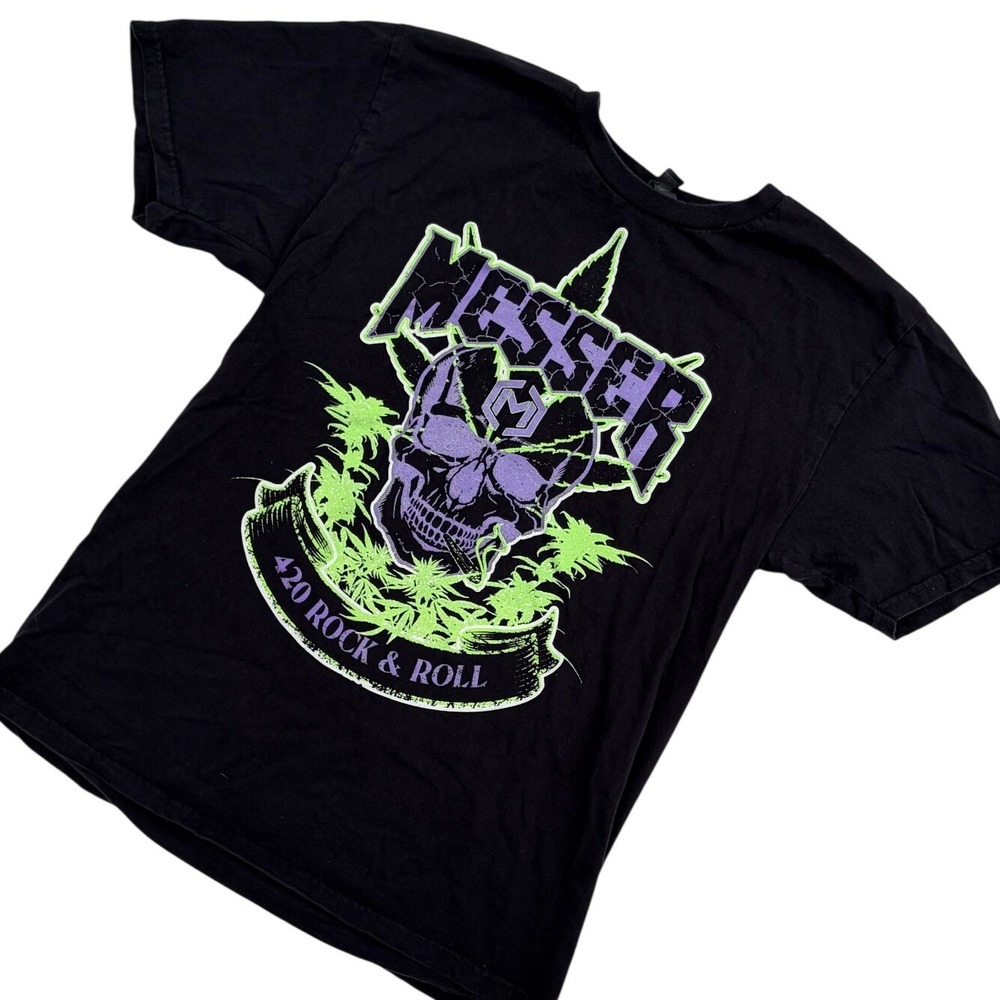 Messer Band T-Shirt Mens Large Black 420 Rock & Roll Skull Cannabis Graphic Tee